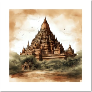 Historical illustration of Bagan, Myanmar Posters and Art